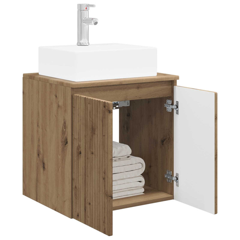 Single Bathroom Vanity with Ceramic Basin, Artisan Oak