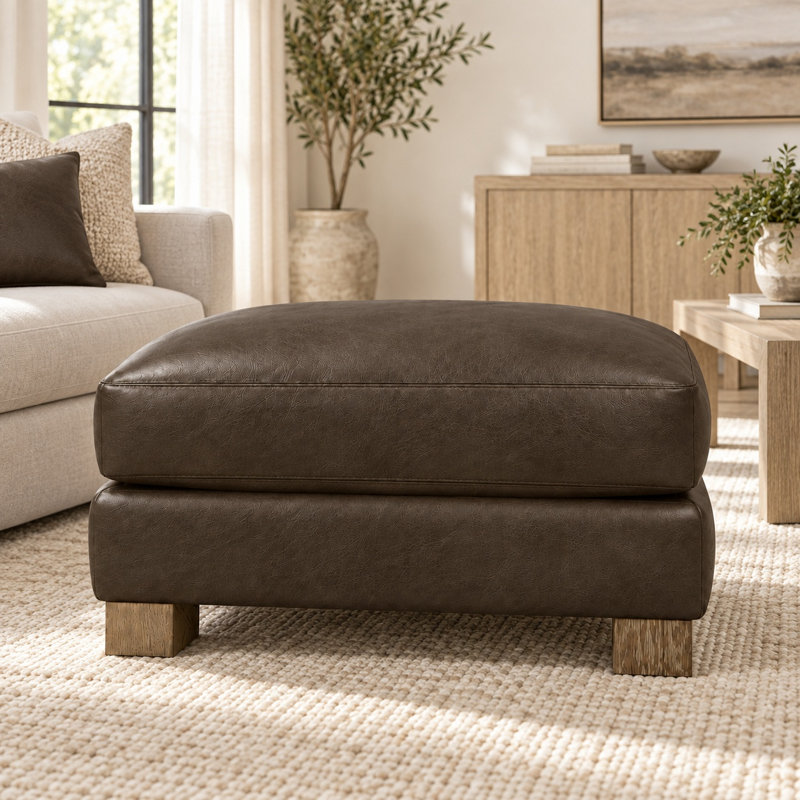 Galaxy Heirloom Quality Ottoman in Buttery Soft 100% Top Grain Leather, Made to Order, Napa Fudge