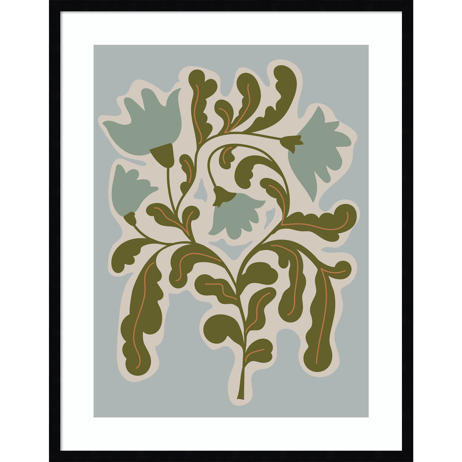 Expressive Abstract House Plant Playful Blue Framed On Paper by The Creative Bunch Studio Print, Black, 33" H x 26" W x 1" D