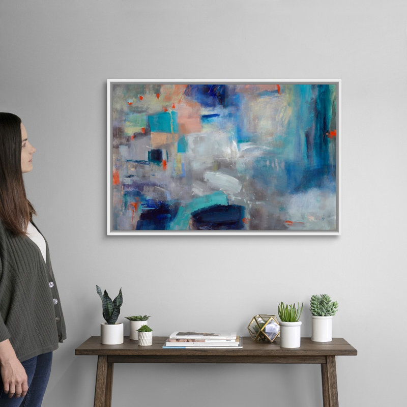 Reproduction d'art sur toile, H 26 po x l 38 po x P 1,75 po, Cadre flottant blanc