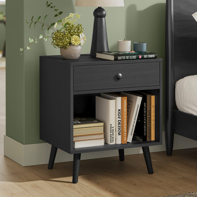 Monterey 50cm W Manufactured Wood Bedside Table, Black