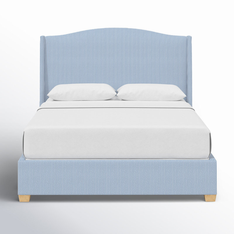 Allis Upholstered Wingback Bed, Full, Prep Stripe Blue