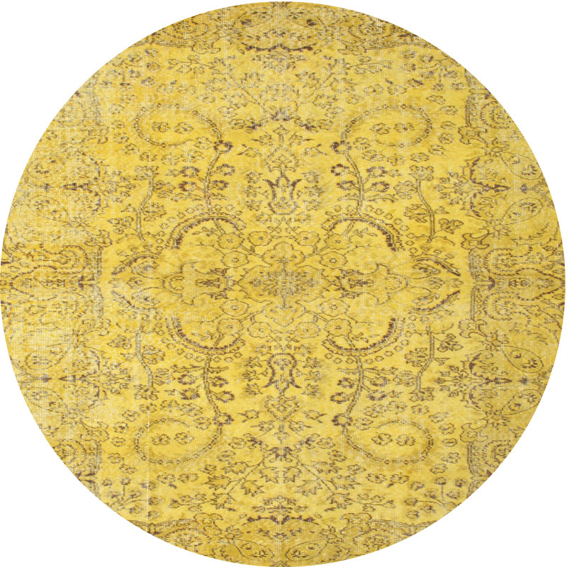 Tapis contemporain jaune, Rond 8 pi