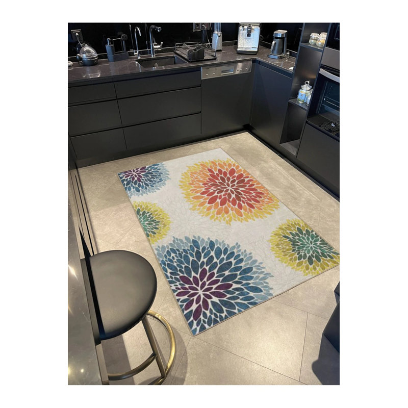 Tapis lavable intérieur / extérieur jaune vif, Rond 4 pi