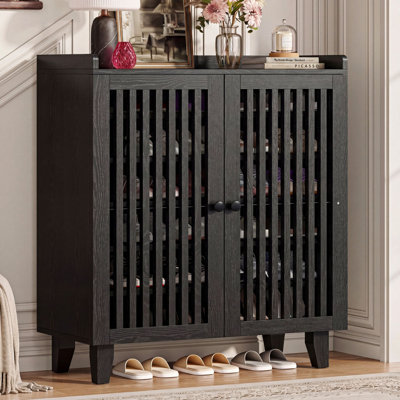 6-Tier Shoe Cabinet With Slatted Doors And Adjustable Shelves, Black