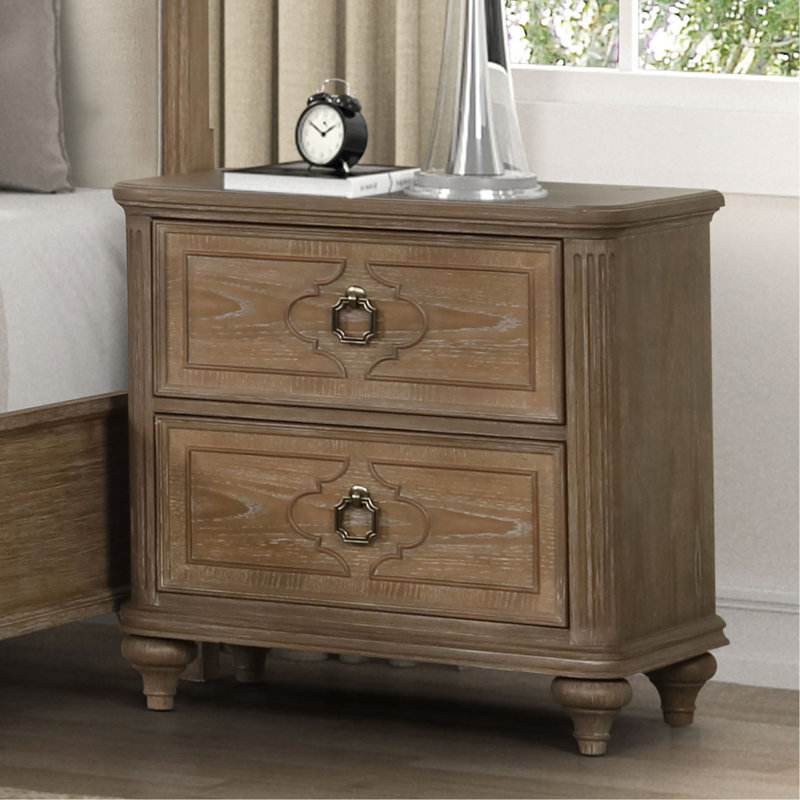 Table de chevet rustique classique en chêne massif, 1 pièce, avec 2 tiroirs, glissières à roulement à billes, plateau doublé de feutre, idéale pour la décoration de chambre. Meubles en bois de couleur A et C, tiroir confortable.