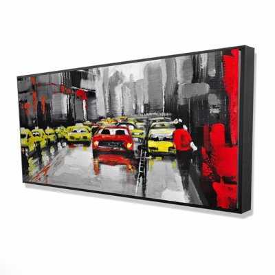 Abstract Traffic by a Rainy Day - Gray Scenic Framed Canvas