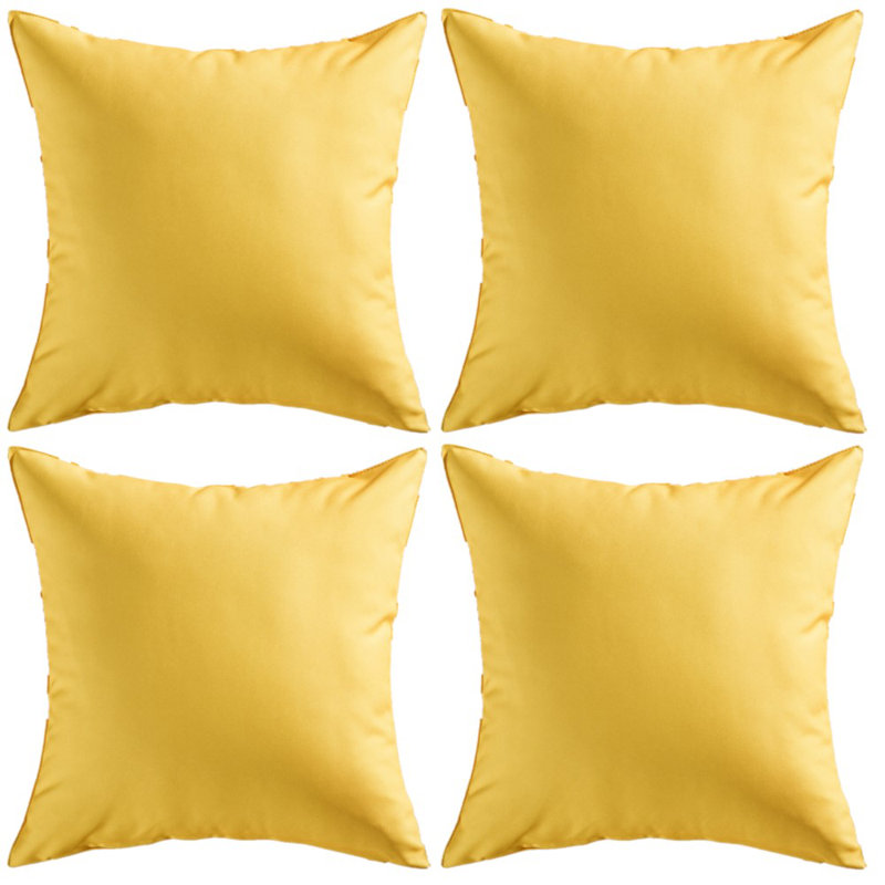 Ensemble de 4 housses de coussin imperméables pour l'extérieur, 18 po x 18 po, Jaune, Carré