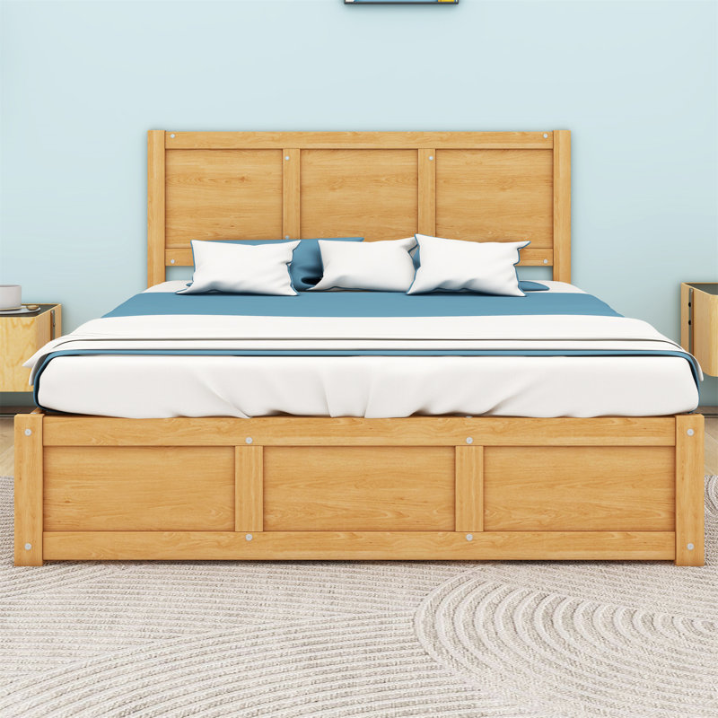 Lit plateforme en bois avec rangement et tiroirs Shanque, Double