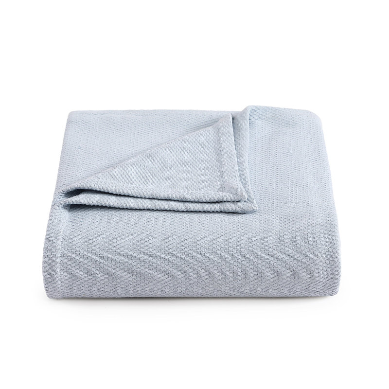 Tommy Hilfiger Cotton Pique Solid Blanket, Light Blue, Queen