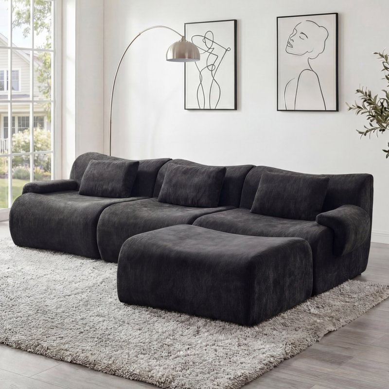 Canapé modulaire rembourré 4 pièces Boneless, Black Chenille