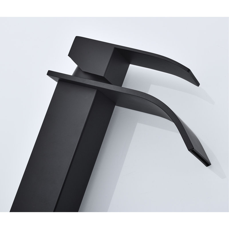 Matte Black Bathroom Sink Faucet With Waterfall Spout, Single Handle Design For Seamless Water Control, Composed Of Stainless Steel Vanity Spout In Black, Built A Fixture
