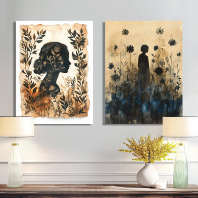 Silhouette de fleurs sauvages I - Décoration murale florale femme en 2 pièces