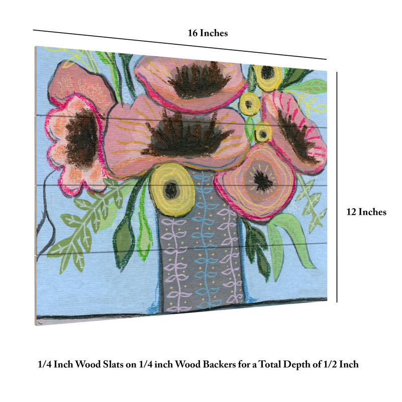 Jeri Hauth Poppy Power Wood Slat Art, 12" H x 16" W