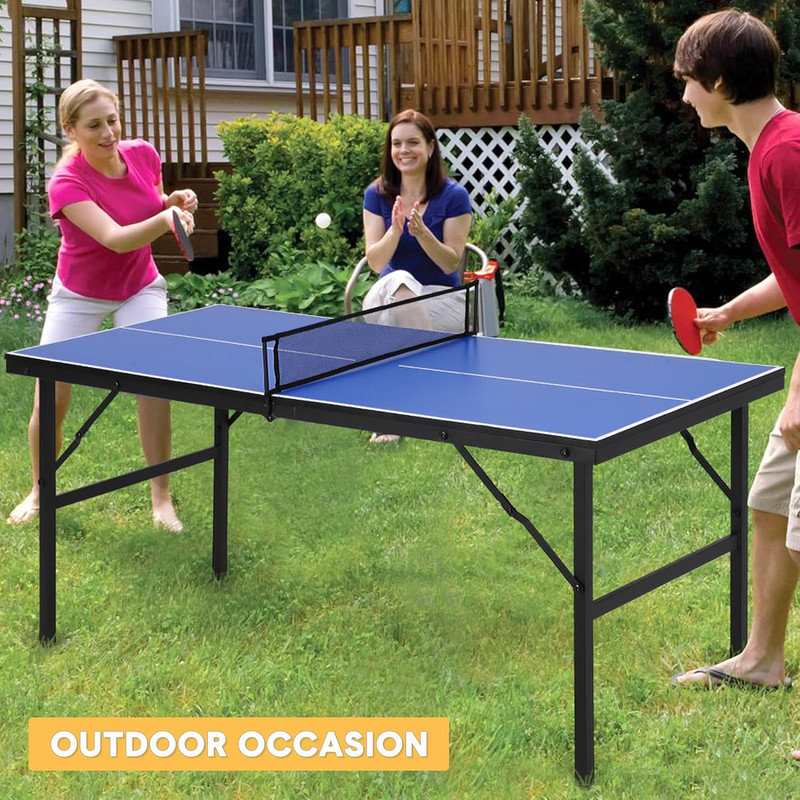Table de ping-pong portative 60 po, tennis de table intérieur / extérieur avec 2 raquettes et 3 balles, assemblage en 5 minutes