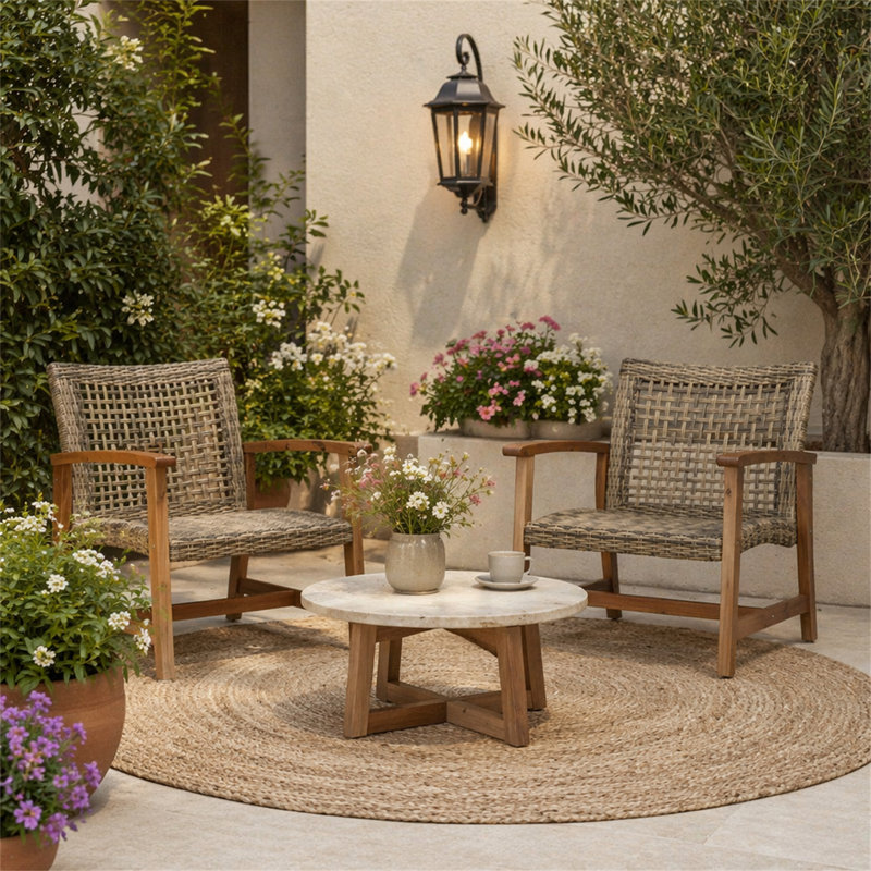 Fauteuils club d'extérieur en bois d'acacia avec structure en bois d'acacia, Natural/Grey