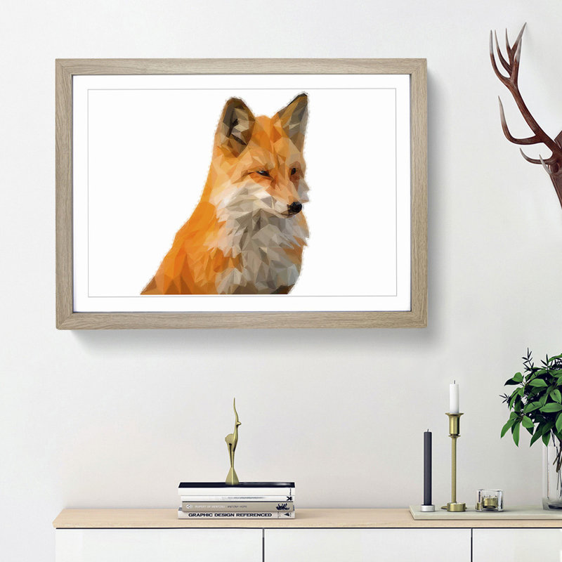 Geometric Red Fox in Abstract - Framed Print, Oak Framed, 62cm H x 87cm W x 2cm D