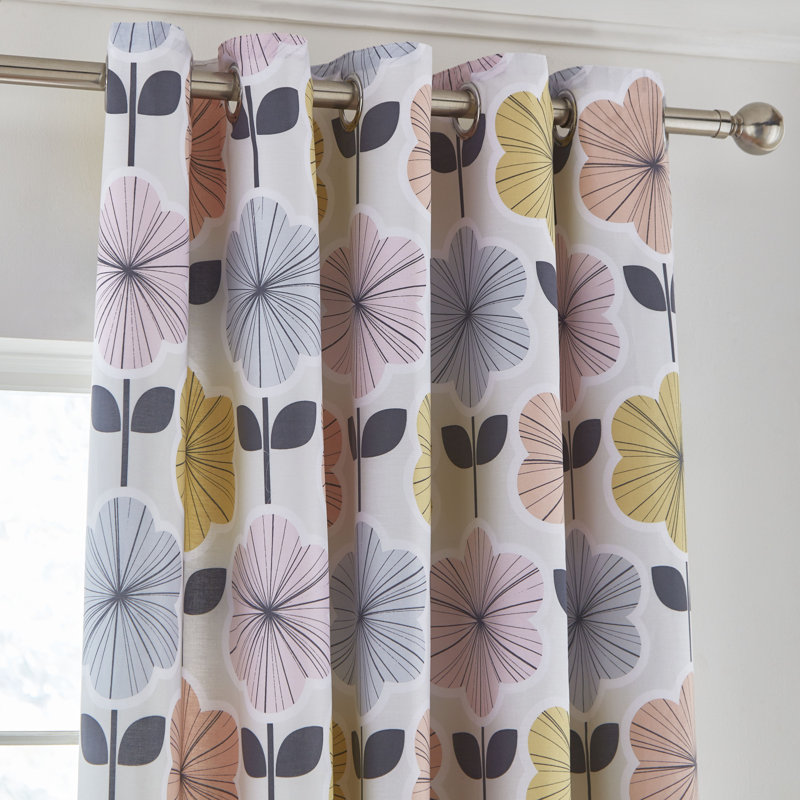 Retro Floral Easy Care Eyelet Curtains