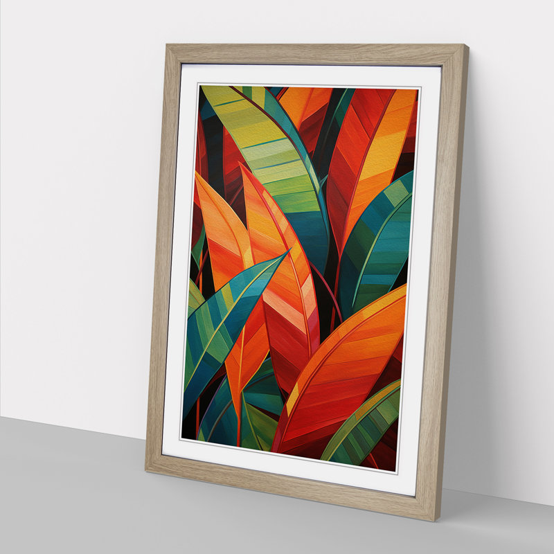 Tropical Leaf Constructivism - Single Picture Frame Print on Wood, Oak Framed, 34cm H x 25cm W