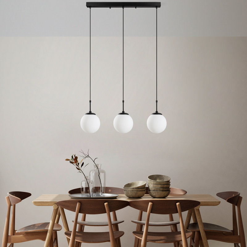 Lustre réglable élégant, structure en métal noir, 34,3 po x 7,9 po x 47,2 po | Diamètre du capuchon: 7,9 pouces, hauteur réglable de 15,7 à 47,2 pouces | 3 x douilles E27 (40 W maximum) | Parfait pour la décoration de salle à manger et de salon moderne