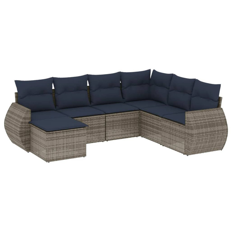 Ensemble de canapé de patio 8 pièces avec coussins en rotin de polyester brun, Coussin bleu marine / structure grise