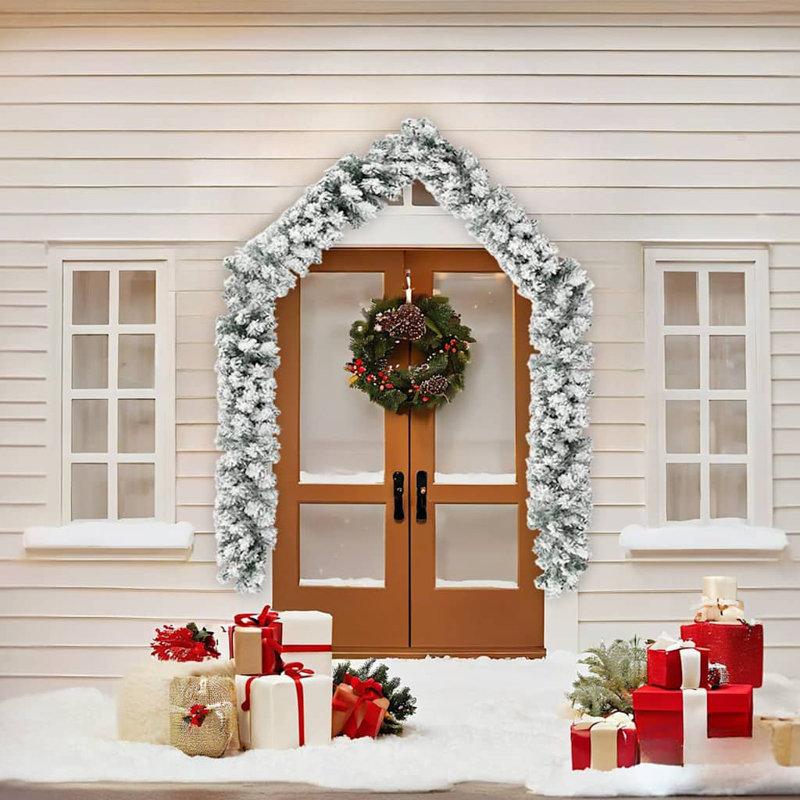 Guirlande de Noël artificielle avec flocons de neige vert PVC, 16'4" L
