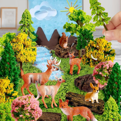 68Pcs Mixed Model Trees Forest Animals Figures Miniature Stumps, Ho Scale Plastic Trees For Projects 1.1-4 Inch(3-10Cm), For Diorama Supplies Micro Train Landscape Railway Sand Table