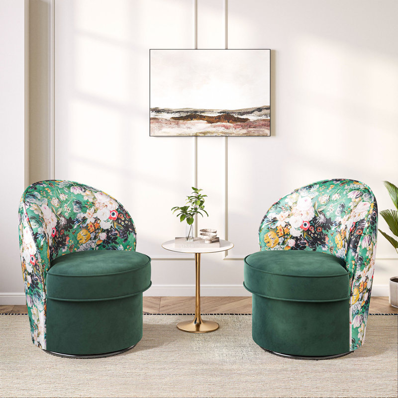 Whitstable Upholstered Swivel Barrel Chair, Green Polyester