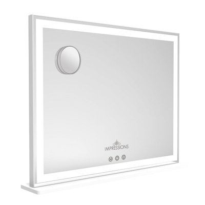 Miroir de maquillage classique à trois tons DEL avec capteur tactile, miroir de table avec loupe 10X