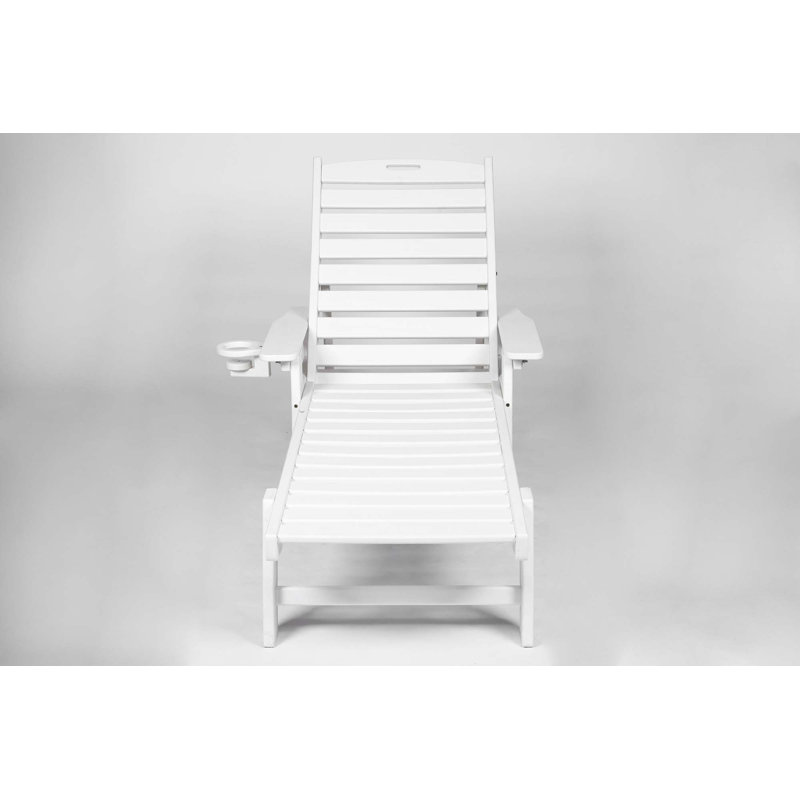 Lounge Chair Outdoor With Wood Texture, Oversized Chaise Lounge Chair With 5 Positions,HDPE,Patio Lounge Chair With Wheels & Cup Holder For Pool, Deck, Poolside