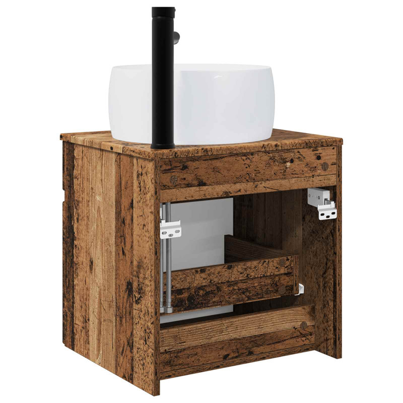 Single Bathroom Vanity with Ceramic Basin, Old Wood