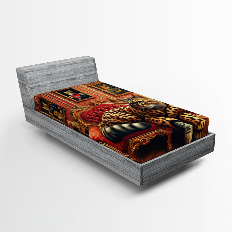 Drap-housse pour chat Ambesonne_ Chat royal en manteau de léopard_ Saumon souci, Drap-housse simple TG