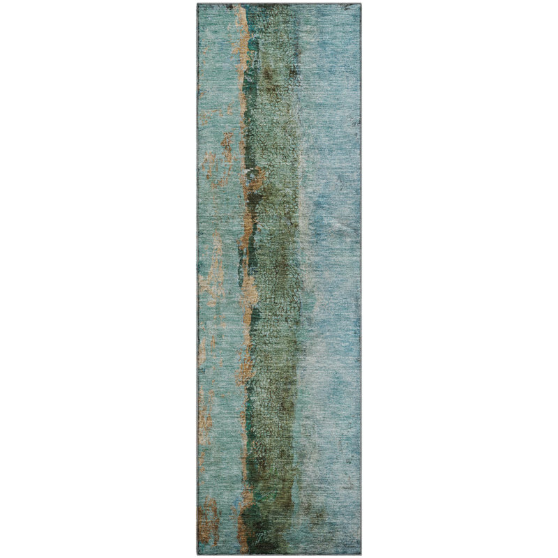 Premium Machine Washable Cerrito AMF605 Blue Rug, Runner 2'3" x 7'6"
