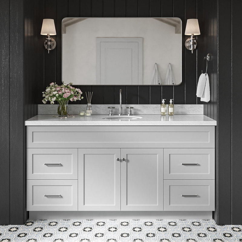 Abell 67'' Single Bathroom Vanity with Carrara Marble Top, Gray