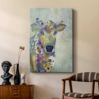 Fantastic Florals Cow -Custom Wrapped Gallery Cavas