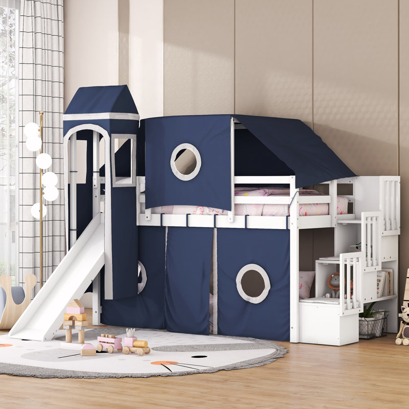 Lit plateforme avec rangement Homou, Lit simple, Bleu