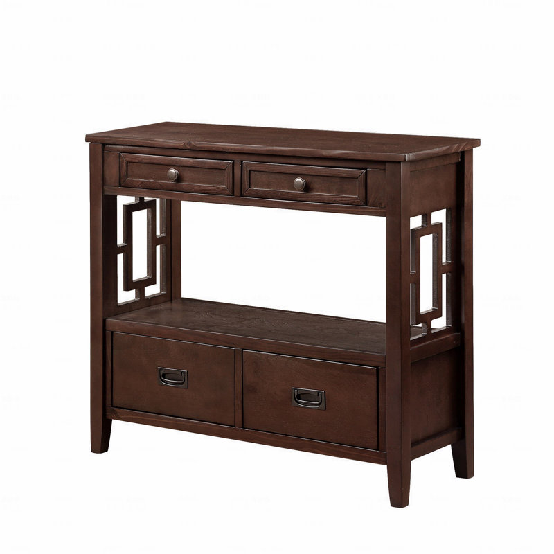 4-Drawer Pine Wood Farmhouse Console Table, 36" With 1-Storage Shelf For Entryway Living Room Bedroom Hallway Kitchen