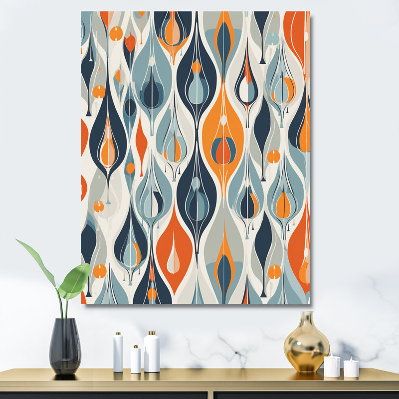Symphonie botanique orange et bleue IV sur toile, Toile tendue, H 20 po x l 12 po x P 1 po