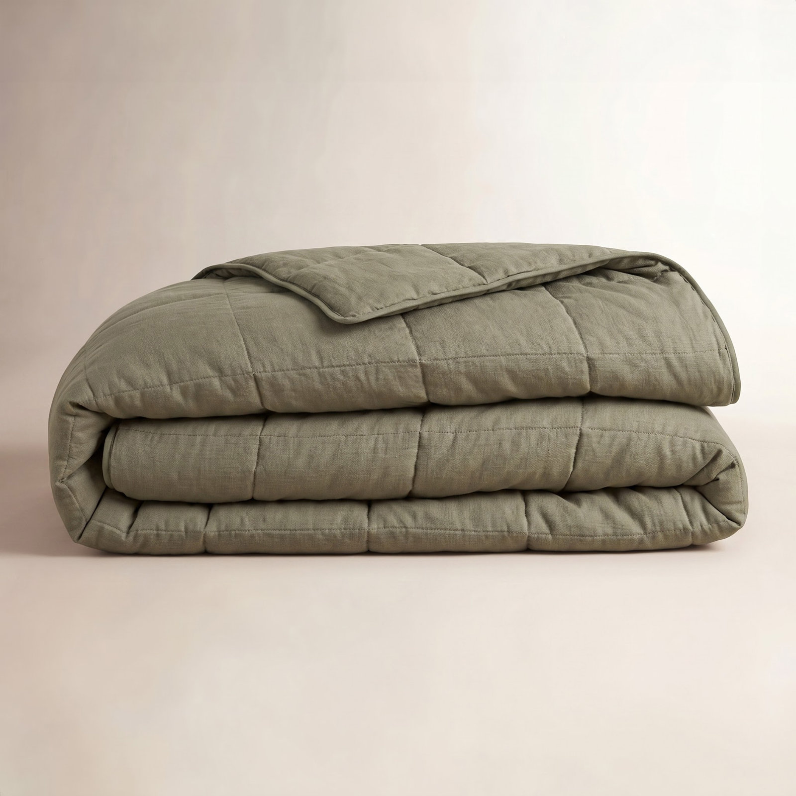 French Linen Quilt Set, Twin Quilt, Moss