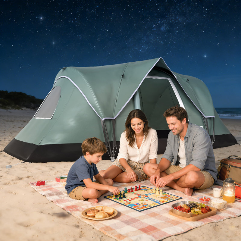 Tente de camping d'extérieur pour 5 à 6 personnes, tente familiale avec crochet lumineux, vert, Vert