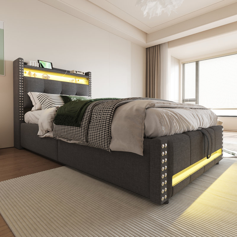 Upholstered Bed, Grey