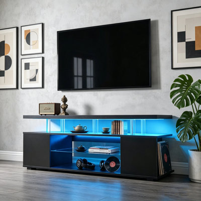 Black Style Large Capacity Storage TV Cabinet, LED Audio And Video Game Storage Platform, Multifunctional Floor Standing Storage Cabinet In The Living Room