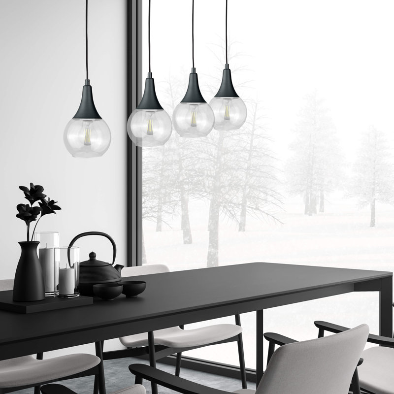 Olin - Light Clear Black Kitchen Island Pendant, Clear Black, 29cm H x 60cm W x 60cm D, 4