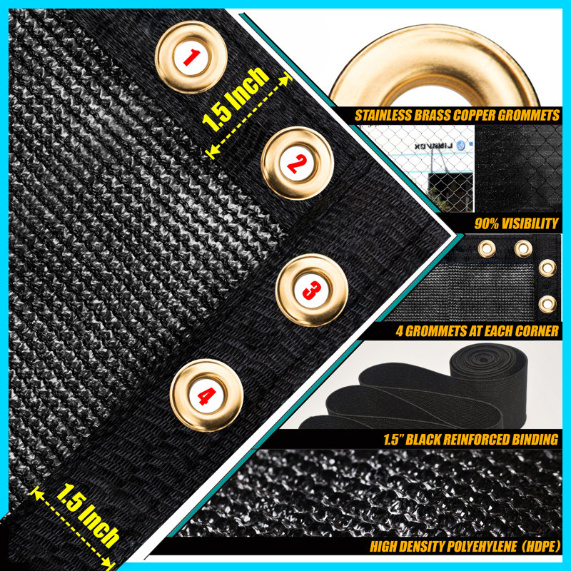 Royal Shade Privacy Screen Cover Windscreen with Heavy Duty Brass Grommets, Black, 6' H x 9' W