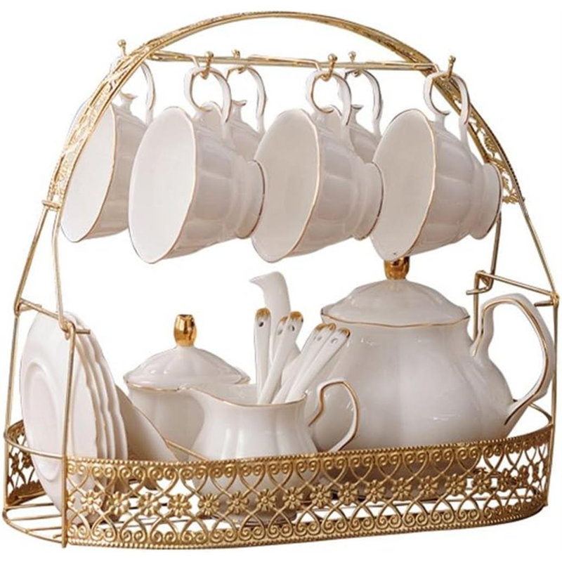 Simple white British-style ceramic tea set