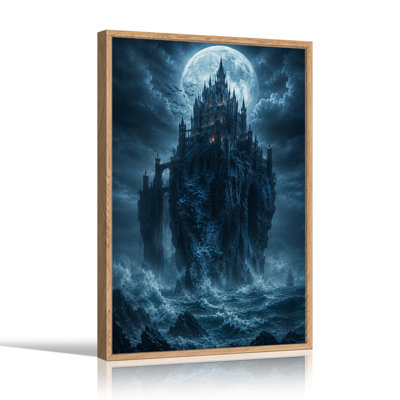 Impression sur toile, "Château gothique sur une mer orageuse sous la pleine lune"