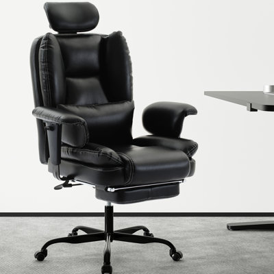 Chaise de bureau de haute qualité avec des caractéristiques ergonomiques, relevable, et une base en métal en cuir synthétique anti-saleté, rembourrage à ressorts, capacité de 200 kg