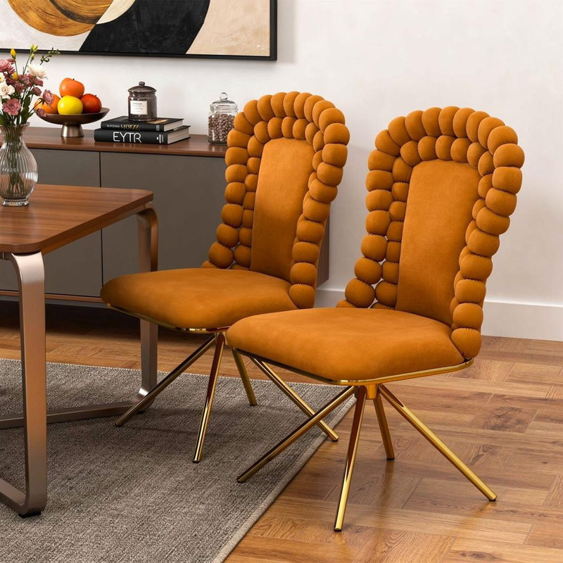 Ensemble de deux chaises d'appoint en velours orange et or, Orange
