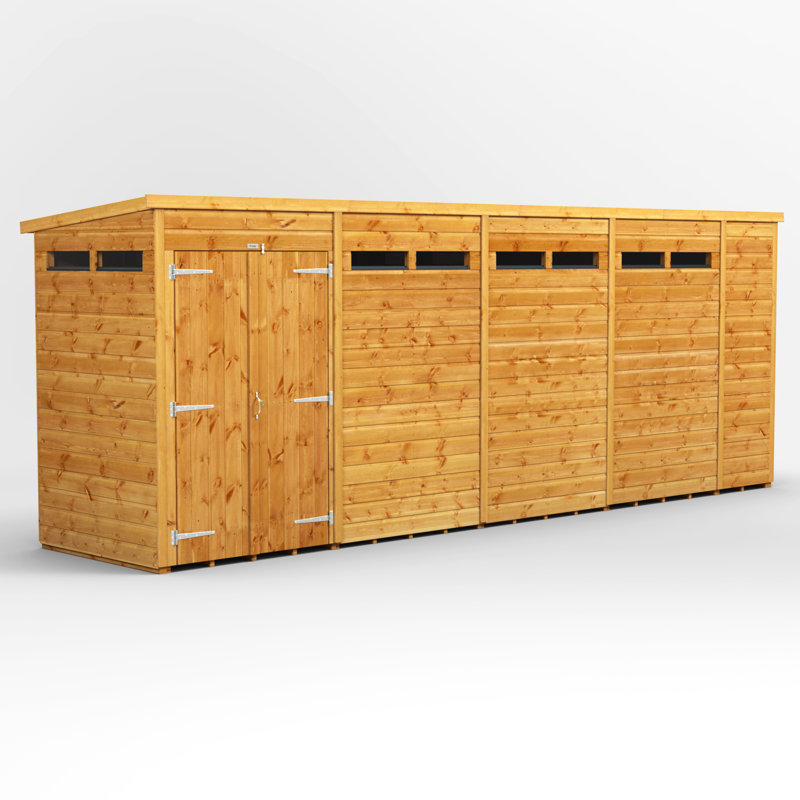 Powersheds 18 x 4ft Timber Tongue & Groove Security Pent Garden Shed, Double Doors