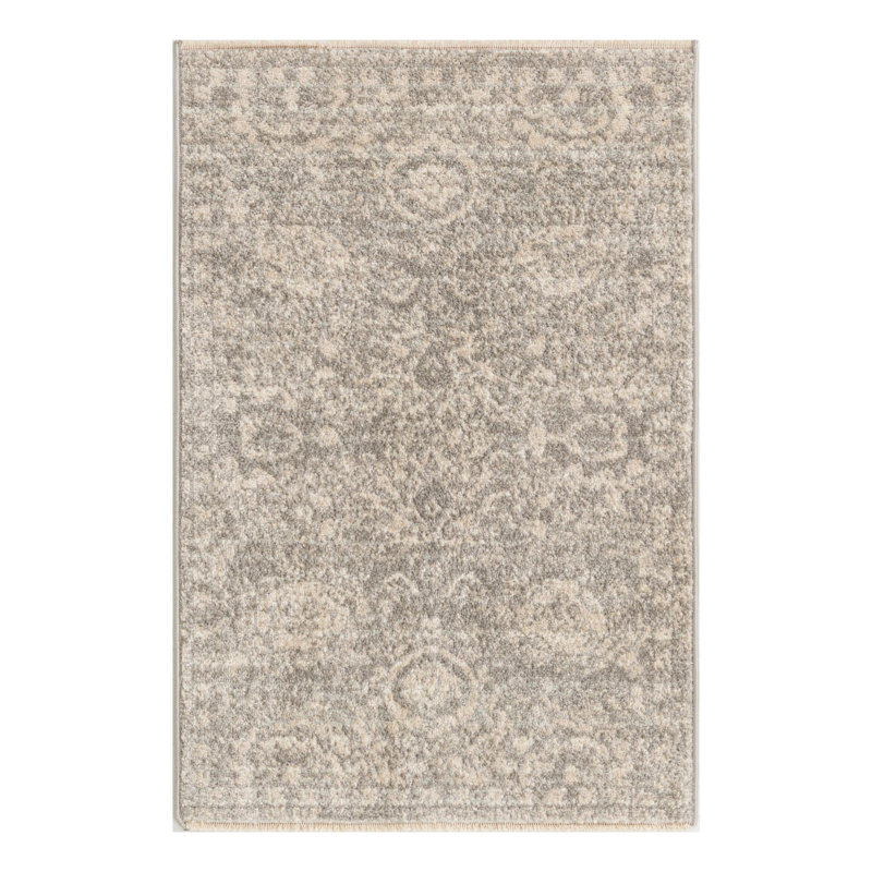 Tapis gris à motif floral Gause, Rectangle 2 pi x 3 pi